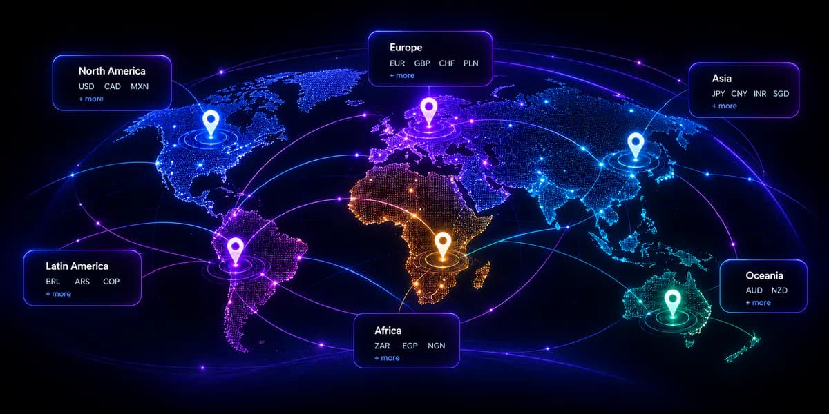 Digital world map illustrating ATLAS currency coverage